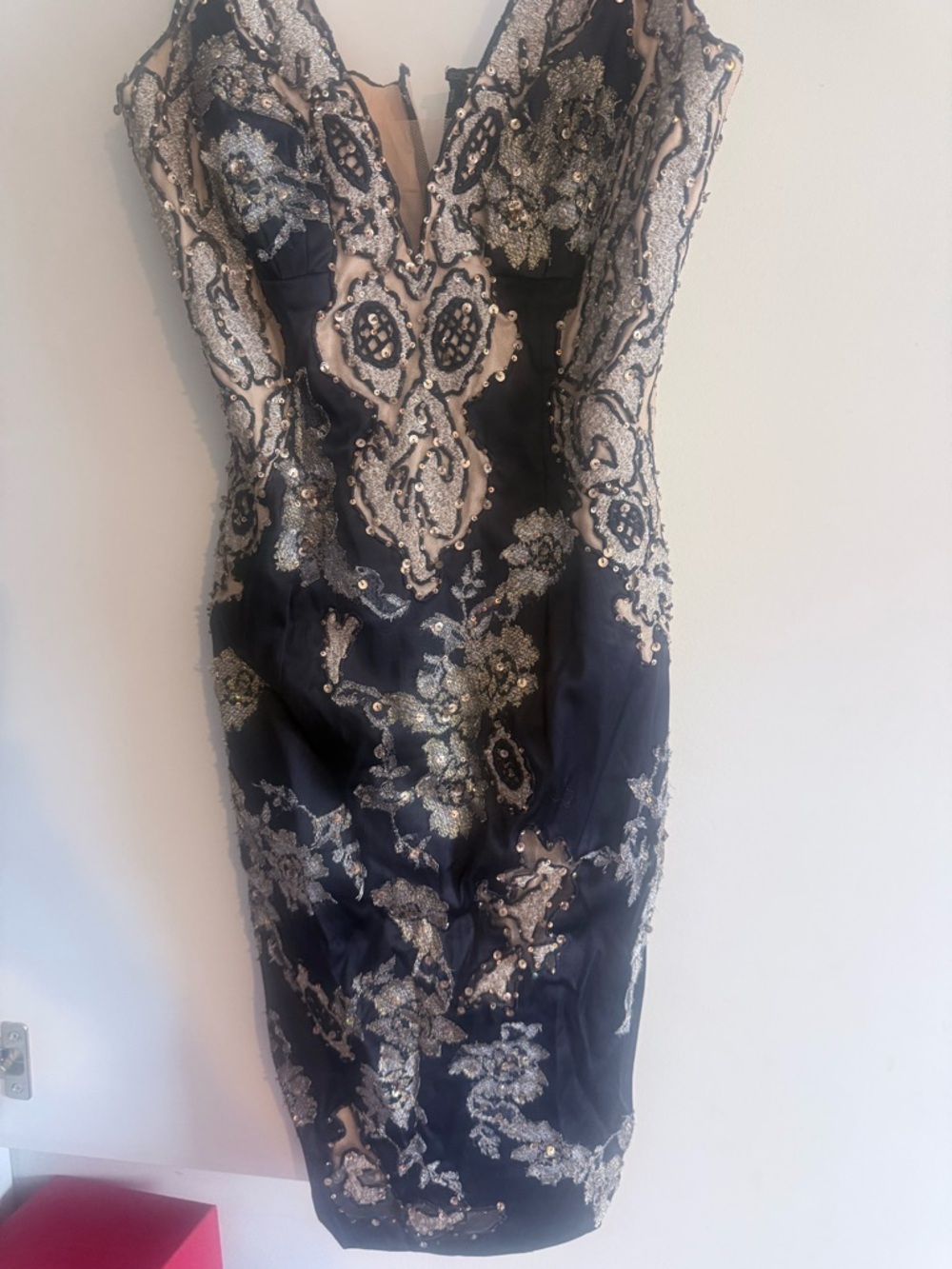 Embellished Black and Gold Midi Dress